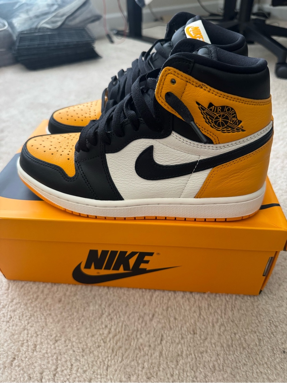 Jordan High-Top Sneakers in Black and Yellow - Picture 2 of 3